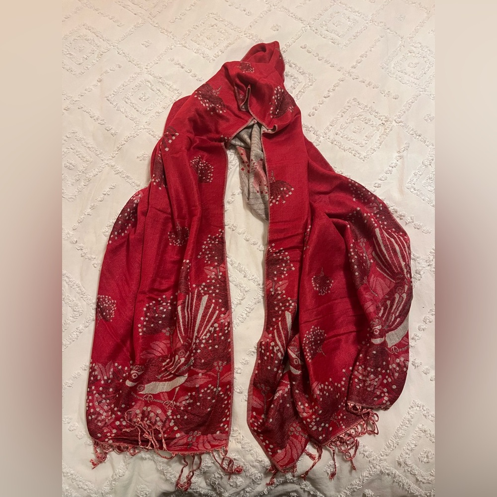Elegant Red Floral Women's Scarf